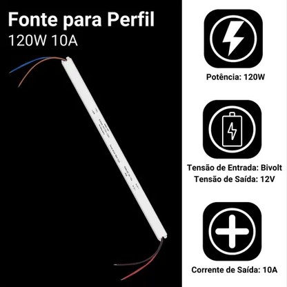 Fonte Ultra Slim 10A 12Volts 120 Watts Perfil e Fita Led