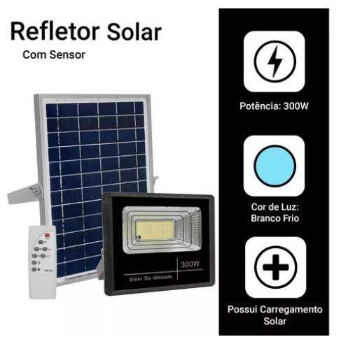 Refletor Solar 300 Watts Branco Frio 6500K IP65