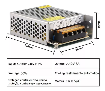 Fonte 5A Chaveada 12 Volts 60 Watts