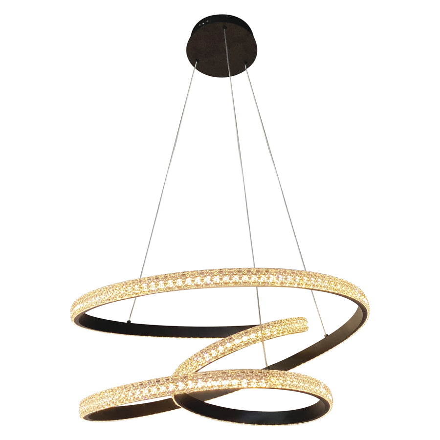 Pendente Espiral Moderno Preto Com Luz Branca Quente