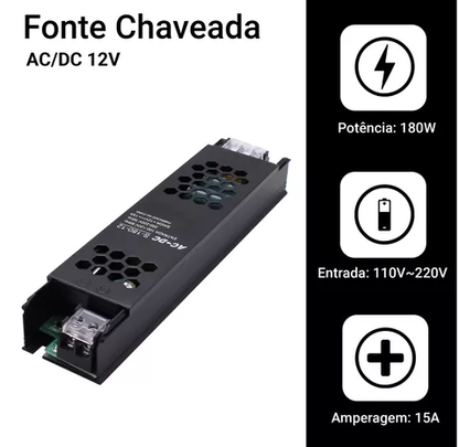 Fonte 15A Chaveada Slim 12 Volts 180 Watts