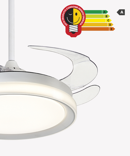 Ventilador Plafon AIR PLUS Branco com Pá Retrátil Controle Remoto e Led Integrado Multicolor