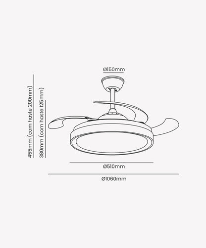 Ventilador Plafon AIR PLUS Branco com Pá Retrátil Controle Remoto e Led Integrado Multicolor