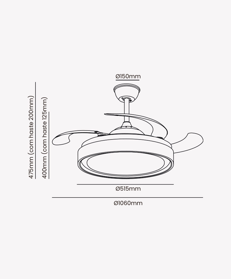 Ventilador Plafon AIR GOLD com Pá Retrátil, Controle Remoto e Led Integrado Multicolor