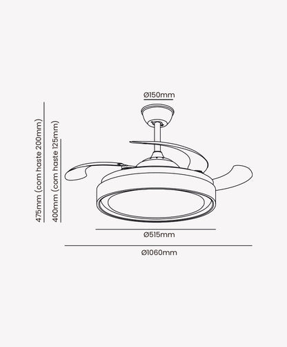 Ventilador Plafon AIR GOLD com Pá Retrátil, Controle Remoto e Led Integrado Multicolor