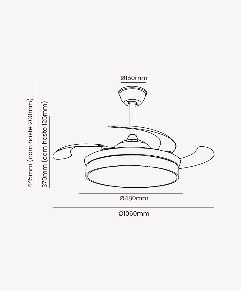 Ventilador Plafon AIR IMBUIA com Pá Retrátil, Controle Remoto e Led Integrado Multicolor Lançamento Opus