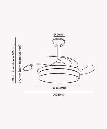 Ventilador Plafon AIR IMBUIA com Pá Retrátil, Controle Remoto e Led Integrado Multicolor Lançamento Opus