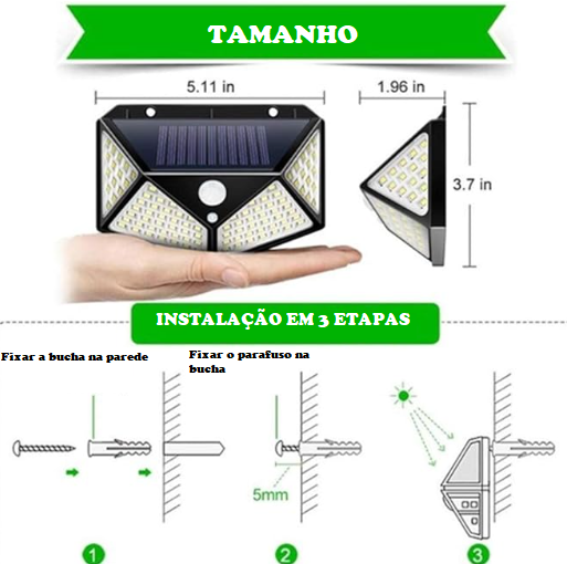 Arandela Solar 100 LEDS c/ Sensor de Presença BF 6000K/6500K IP65