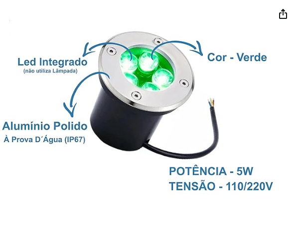 Balizador De Solo 5 Watts Led Verde SMD IP66