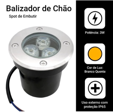 Balizador De Solo 3 Watts Led Branco Quente 3000K/3500K SMD IP66