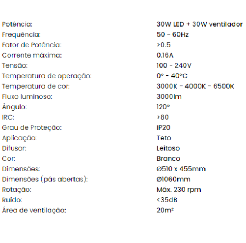 Ventilador Plafon AIR PLUS Branco com Pá Retrátil Controle Remoto e Led Integrado Multicolor