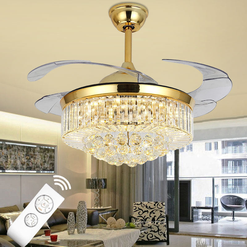 Ventilador Lustre Plafon Dourado Cristal K9 Luxuoso Opus