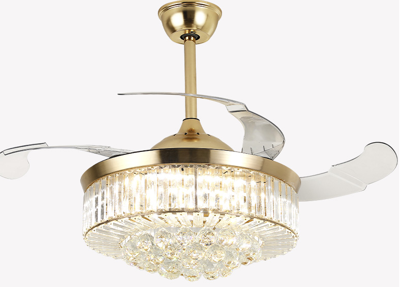 Ventilador Lustre Plafon Dourado Cristal K9 Luxuoso Opus