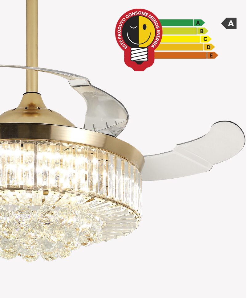 Ventilador Lustre Plafon Dourado Cristal K9 Luxuoso Opus