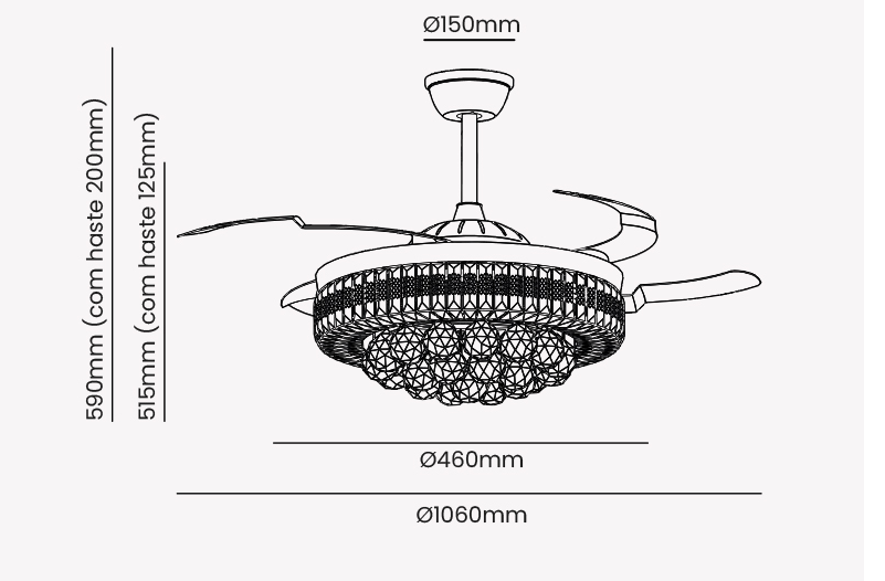 Ventilador Lustre Plafon Dourado Cristal K9 Luxuoso Opus