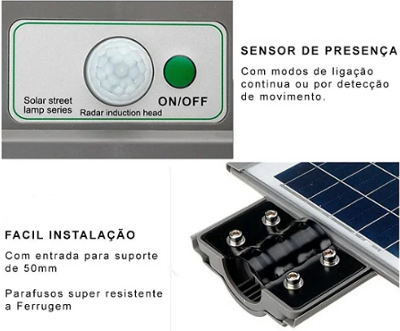 Luminária Led Pública Solar 100 Watts Branco Frio 6500K IP66