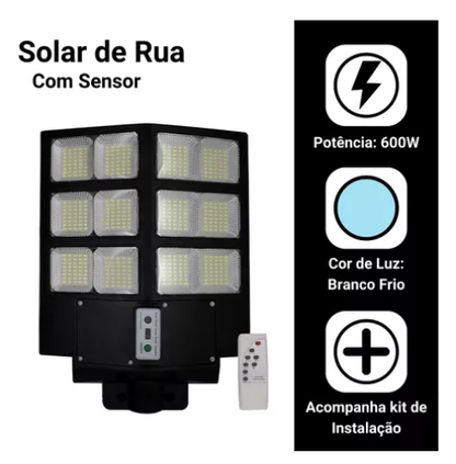 Luminária Led Pública Solar 600 Watts Branco Frio 6500K IP66