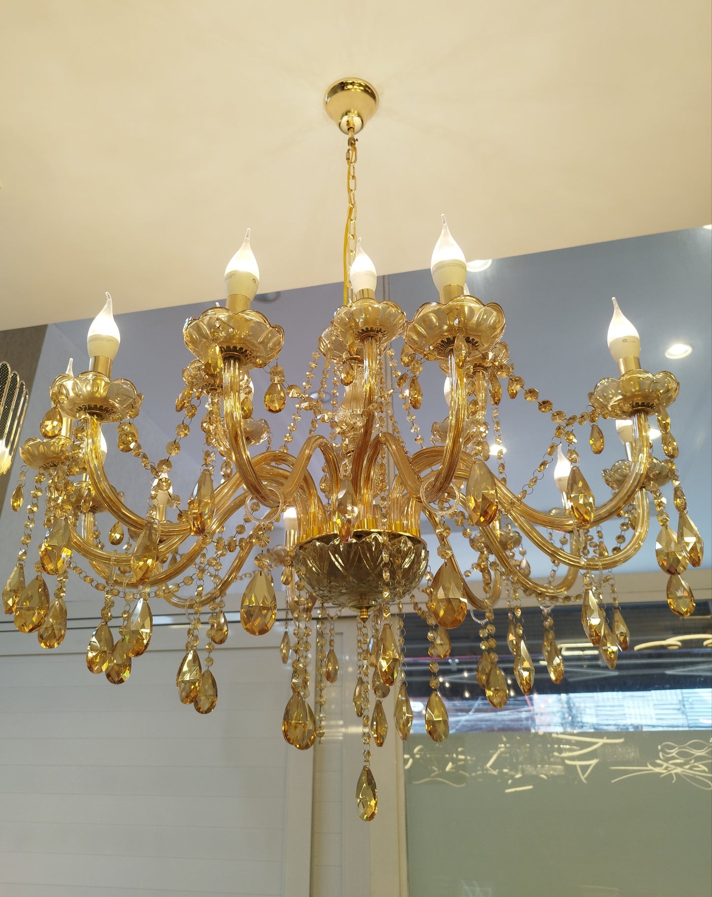 Lustre Candelabro Dourado 18 Braços Cristal