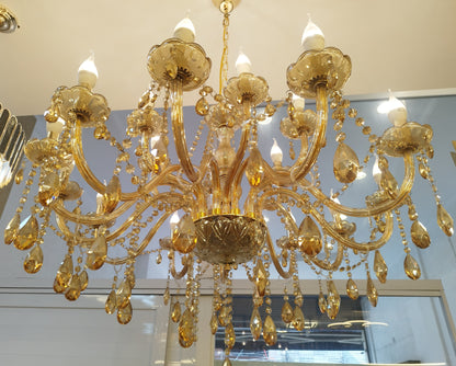 Lustre Candelabro Dourado 18 Braços Cristal