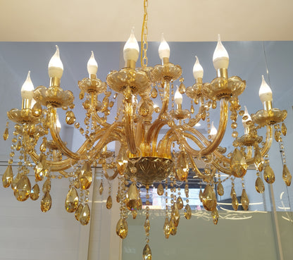 Lustre Candelabro Dourado 18 Braços Cristal