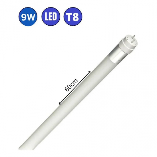 Lâmpada Tubular 9 Watts Led T8 G13 - 60cm  - Branco Frio 6000K/6500K - Ligação 1 Lado