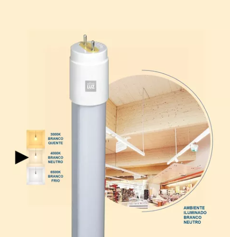 Lâmpada Tubular 18 Watts Led T8 G13 - 1,20 mts - Branca Neutro 4000/4500K - Ligação 1 Lado